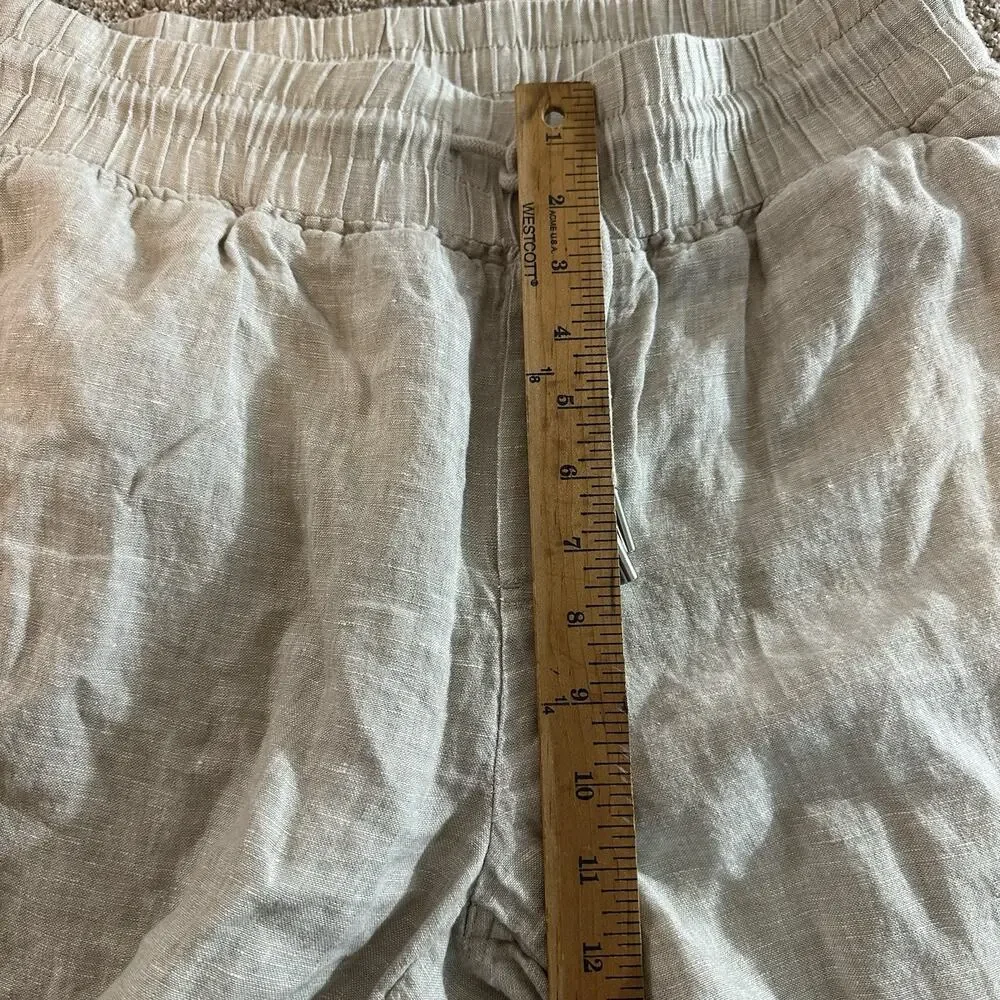 Quince 100% European Linen Wide Leg Loose Pants Flax/Beige Drawstring Size Large